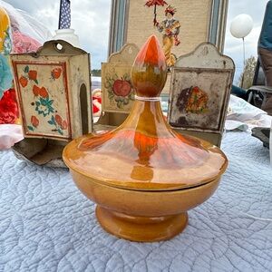 Handcrafted Orange Ceramic Lidded Bowl
